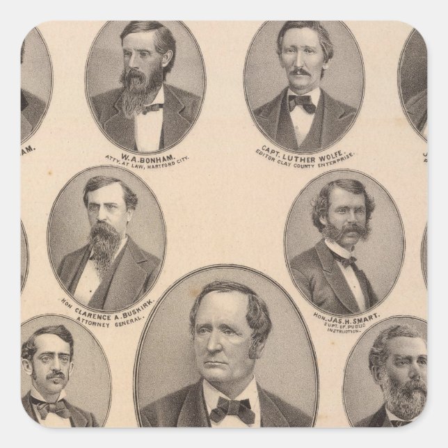 Pegatina Cuadrada Retratos de Hon Thomas A Hendricks (Anverso)