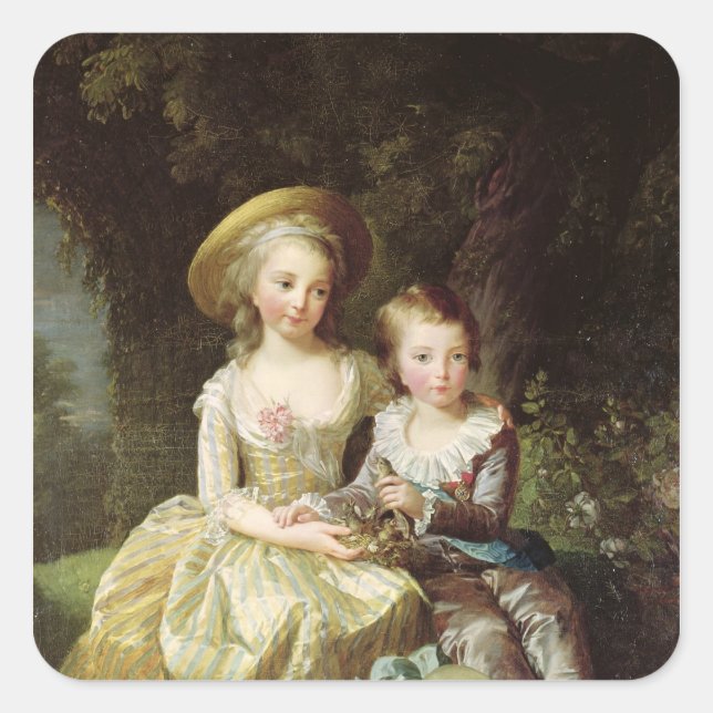 Pegatina Cuadrada Retratos infantiles de Marie-Therese-Charlotte (Anverso)