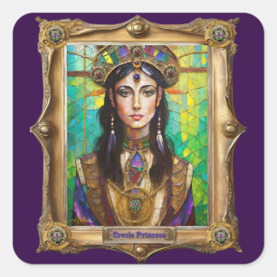 Pegatina Cuadrada Retratos reales del Mardi Gras - La Princesa Creol