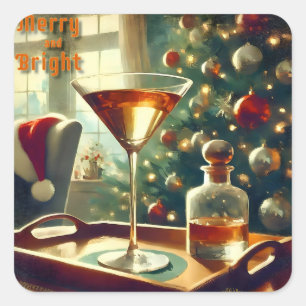 Pegatina Cuadrada Retro 50s Manhattan Martini Para Santa