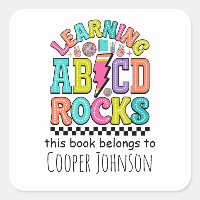 Pegatina Cuadrada Retro abc este libro pertenece a la placa de los n (Anverso)