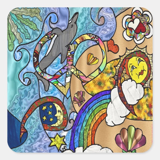 Pegatina Cuadrada Retro años 60 Psicodélico en la ropa de regalos de (Anverso)