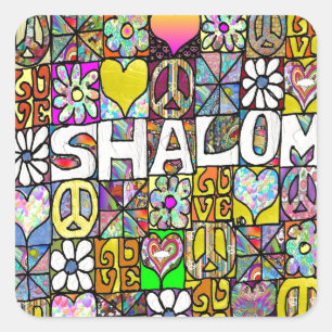 Pegatina Cuadrada Retro años 60 Psicodélico Shalom AMOR