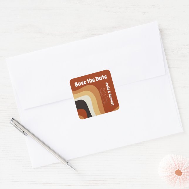 Pegatina Cuadrada Retro Años 70 Naranja Quemado Groovy Guarde la Fec (Sobre)