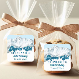 Pegatina Cuadrada Retro Apres Ski Winter Mountain Birthday Party