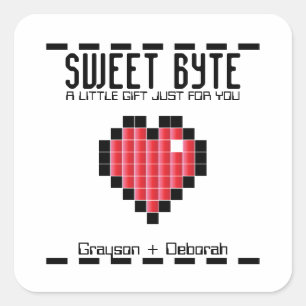 Pegatina Cuadrada retro arcade GAMER WEDDING ducha rojo favor