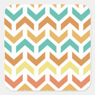 Pegatina Cuadrada Retro Arrows Chevron Naranja Oro Verde azulado
