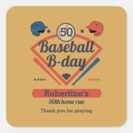 Pegatina Cuadrada Retro Baseball B-Day Men's 50th Birthday