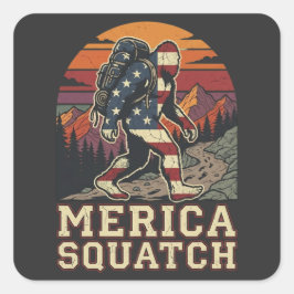 Pegatina Cuadrada Retro Bigfoot Sasquatch Americano Naturaleza