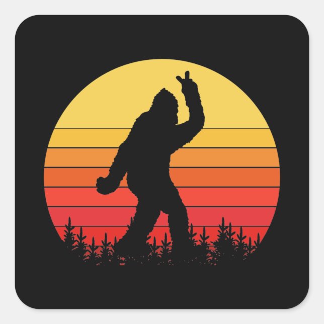 Pegatina Cuadrada Retro Bigfoot Surfer Belier Dude Dude (Anverso)