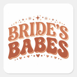 Pegatina Cuadrada Retro Bride's Babes Terracotta Despedida de Solter