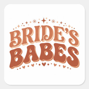 Pegatina Cuadrada Retro Bride's Babes Terracotta Despedida de Solter