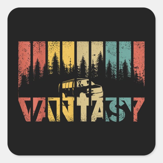 Pegatina Cuadrada Retro Camper Van Life - Vanlife de época (Anverso)