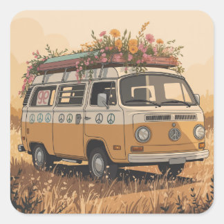 Pegatina Cuadrada Retro Camper Van Sticker – 