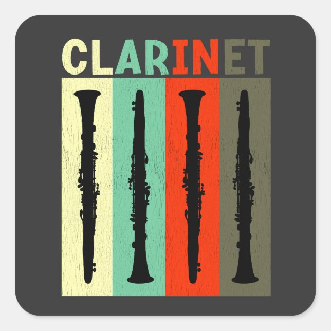 Pegatina Cuadrada Retro Clarinet (Anverso)