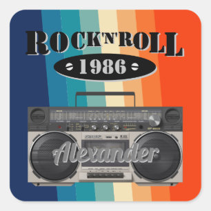 Pegatina Cuadrada Retro clásico boom box rock n roll music vintage