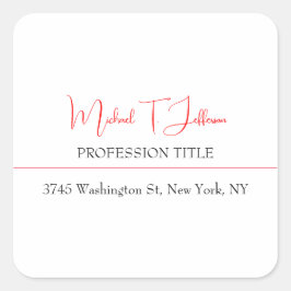 Pegatina Cuadrada Retro Clásico Elegante Plata Simple Blanco Rojo