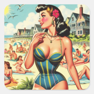 Pegatina Cuadrada Retro Classic Beach Pin