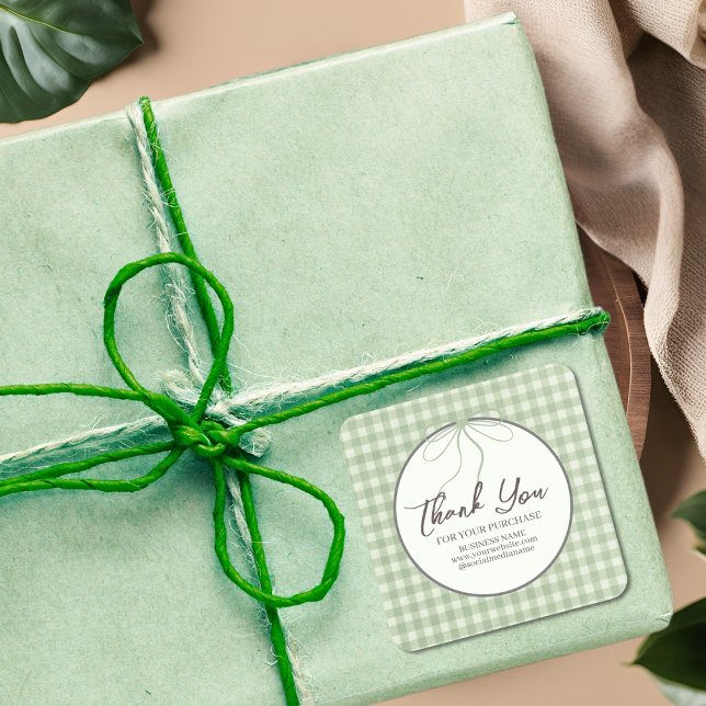 Pegatina Cuadrada Retro Classic Green Plaid Gracias Por Tu Pedido (Subido por el creador)