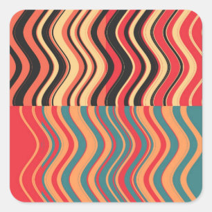 Pegatina Cuadrada Retro Coloridas Olas Tiras Decorativas Arte