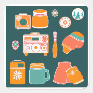 Pegatina Cuadrada .	🍪❄️Retro Cozy Winter