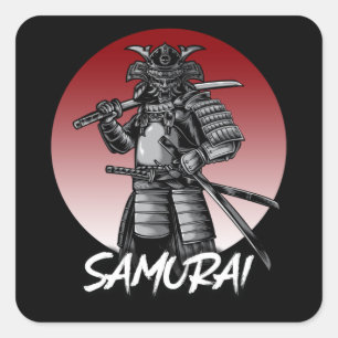 Pegatina Cuadrada Retro de Samurai Honrado Perfecto - Blanco y negro