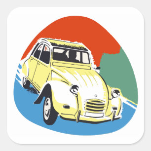 Pegatina Cuadrada Retro Deux Chevaux el caracol de lata