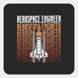 Pegatina Cuadrada Retro espacial de ciencia de cohetes de ingeniería