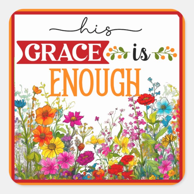 Pegatina Cuadrada Retro Floral Inspirador (Anverso)