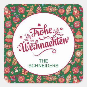 Pegatina Cuadrada Retro Frohe Weihnachten personalizado