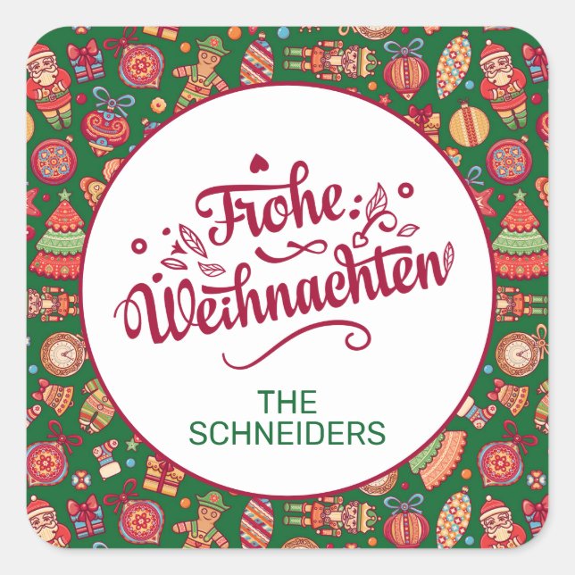 Pegatina Cuadrada Retro Frohe Weihnachten personalizado (Anverso)