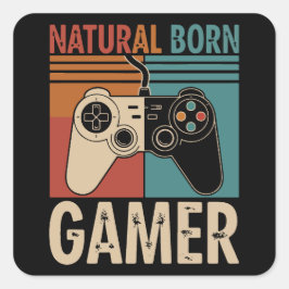 Pegatina Cuadrada Retro Gamer Divertido Nacido para Jugar