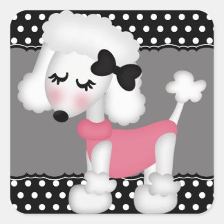Pegatina Cuadrada Retro Girly Paris Poodle Dog
