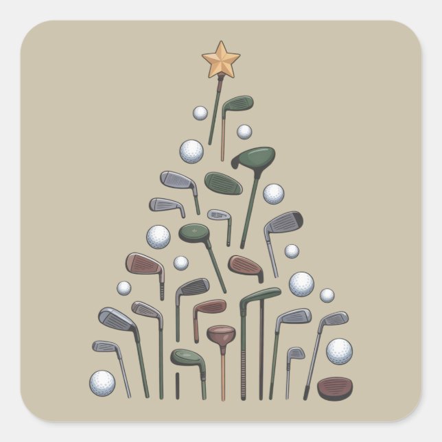Pegatina Cuadrada Retro Golf Club Christmas Tree Golfing X-mas (Anverso)