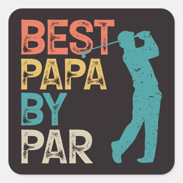 Pegatina Cuadrada Retro Golfer - Mejor Papa por Par (Anverso)