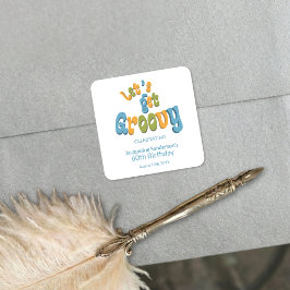 Pegatina Cuadrada Retro Groovy 60th Birthday Party Envelope Seals