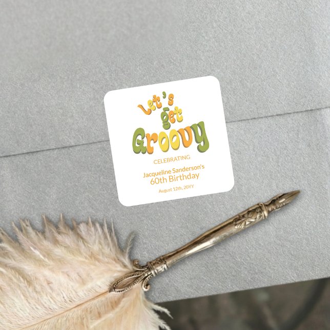 Pegatina Cuadrada Retro Groovy 60th Birthday Party Envelope Seals (Subido por el creador)