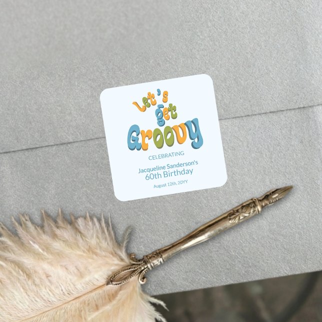 Pegatina Cuadrada Retro Groovy 60th Birthday Party Envelope Seals (Subido por el creador)