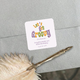 Pegatina Cuadrada Retro Groovy 60th Birthday Party Envelope Seals