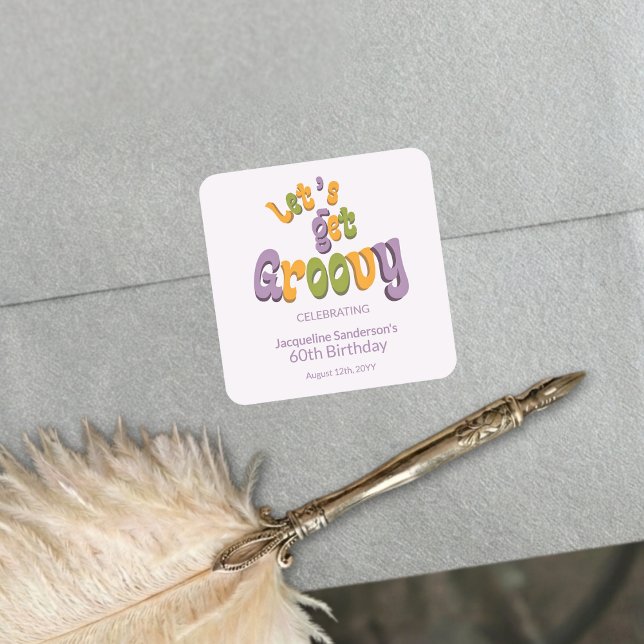 Pegatina Cuadrada Retro Groovy 60th Birthday Party Envelope Seals (Subido por el creador)