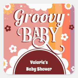 Pegatina Cuadrada Retro Groovy Baby Shower