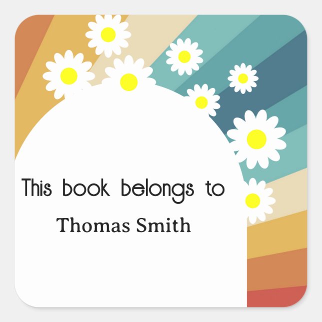 Pegatina Cuadrada Retro Groovy - Este libro pertenece a (Anverso)