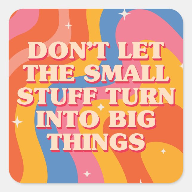 Pegatina Cuadrada Retro Groovy Waves With Mindfulness Mantra (Anverso)