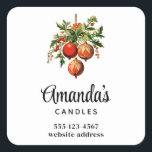 Pegatina Cuadrada Retro Guay Christmas Tree Decorations Business<br><div class="desc">Pegatinas de negocios con un ilustracion de estilo vintage. 3 Navidades rojos baubles rodeados de bayas y bayas verdes. Diseño retro con estilo.</div>