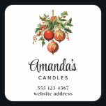 Pegatina Cuadrada Retro Guay Christmas Tree Decorations Business<br><div class="desc">Pegatinas de negocios con un ilustracion de estilo vintage. 3 Navidades rojos baubles rodeados de bayas y bayas verdes. Diseño retro con estilo.</div>