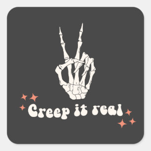 Pegatina Cuadrada Retro Halloween Creep it Real Skeleton