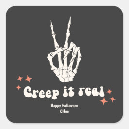 Pegatina Cuadrada Retro Halloween Creep it Real Skeleton Square Stic
