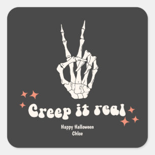 Pegatina Cuadrada Retro Halloween Creep it Real Skeleton Square Stic
