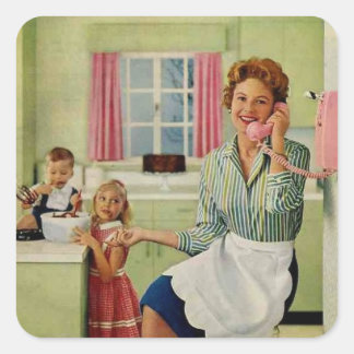Pegatina Cuadrada Retro Housewife en cocina