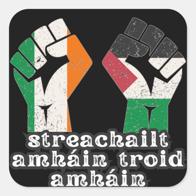 Pegatina Cuadrada Retro Irlanda La revolución del puño solidario en  (Anverso)